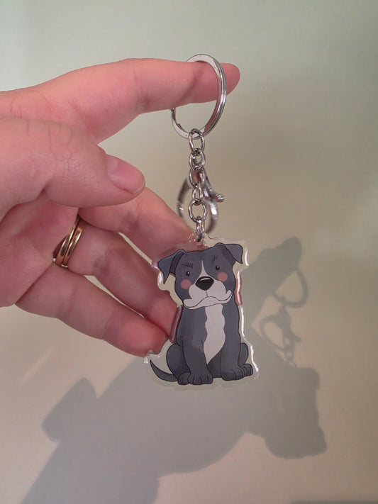 Amstaff / Pit Bull Keychain - Blue & White - 128
