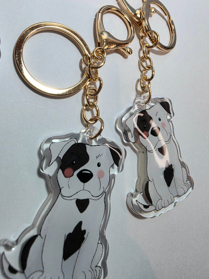 Amstaff / Pit Bull Keychain - Black & White Patch - 131