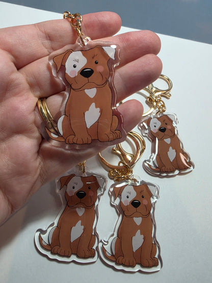 Amstaff / Pit Bull Keychain - Fawn & White Patch - 125