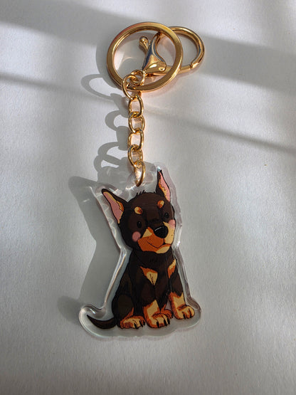 Doberman with Cropped Ears Keychain - Black and Tan - 030