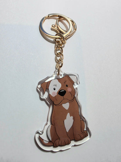 Amstaff / Pit Bull Keychain - Fawn & White Patch - 125