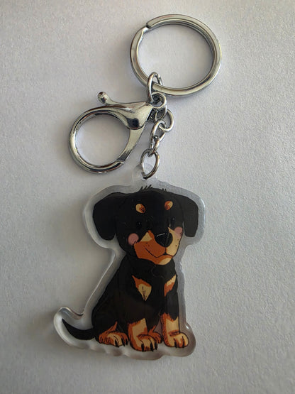 Doberman with Natural Ears Keychain - Black and Tan - 111