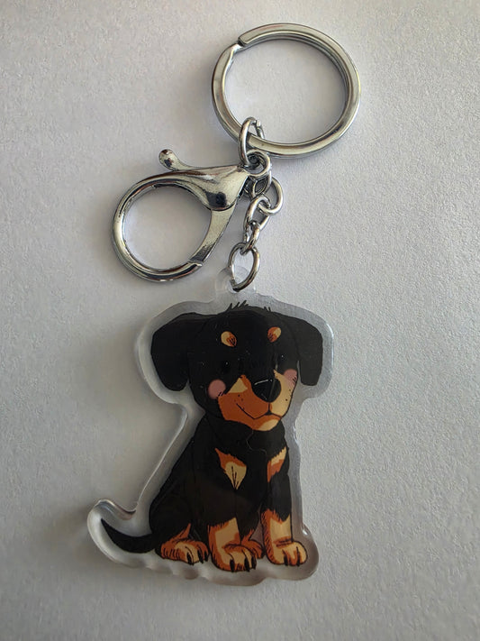 Doberman with Natural Ears Keychain - Black and Tan - 111