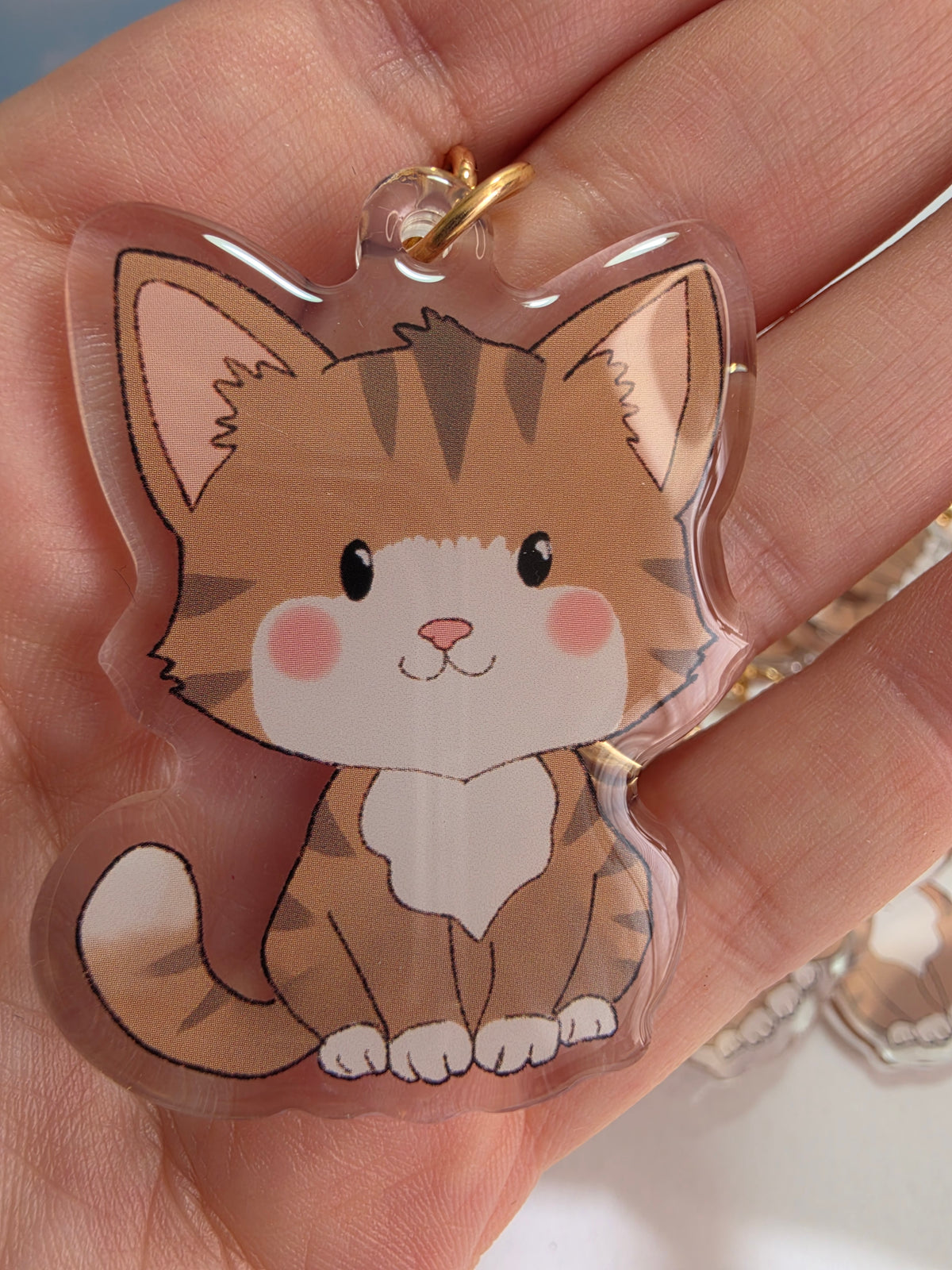 Cat Keychain - Brown and White - 086