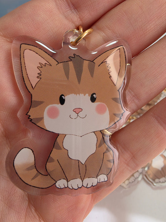 Cat Keychain - Brown and White - 086