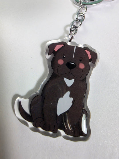 Staffordshire Bull Terrier Keychain - Black & White - 001