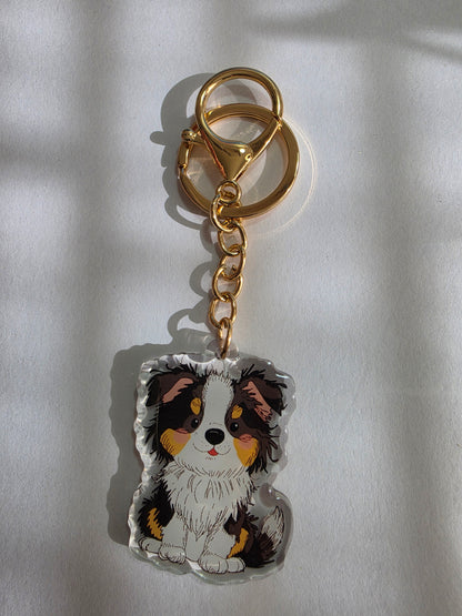 Border Collie Keychain - Black Tricolour - 044