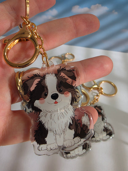 Border Collie Keychain - Black and White - 043