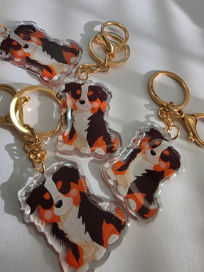 Aussie Shepherd Keychain - Black Tricolour - 033
