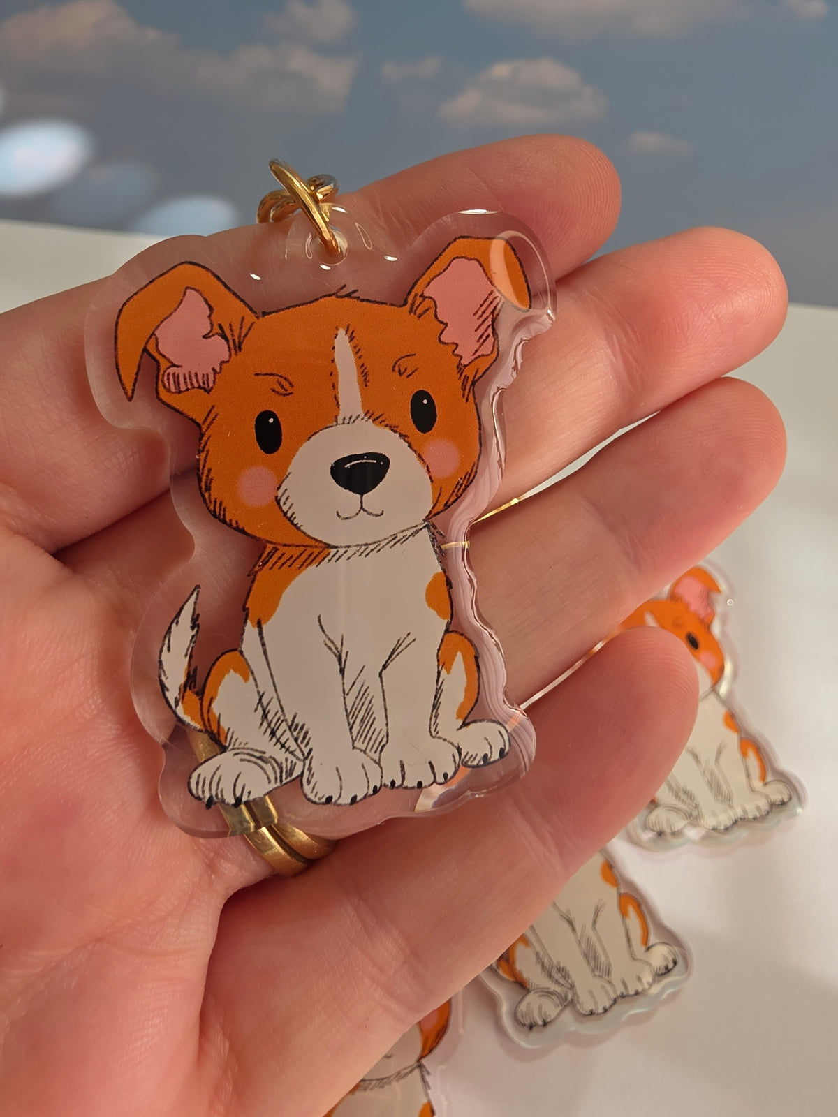 Jack Russell Terrier Keychain - White and Tan - 070