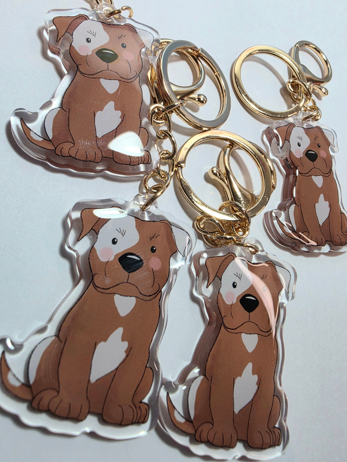 Amstaff / Pit Bull Keychain - Fawn & White Patch - 125