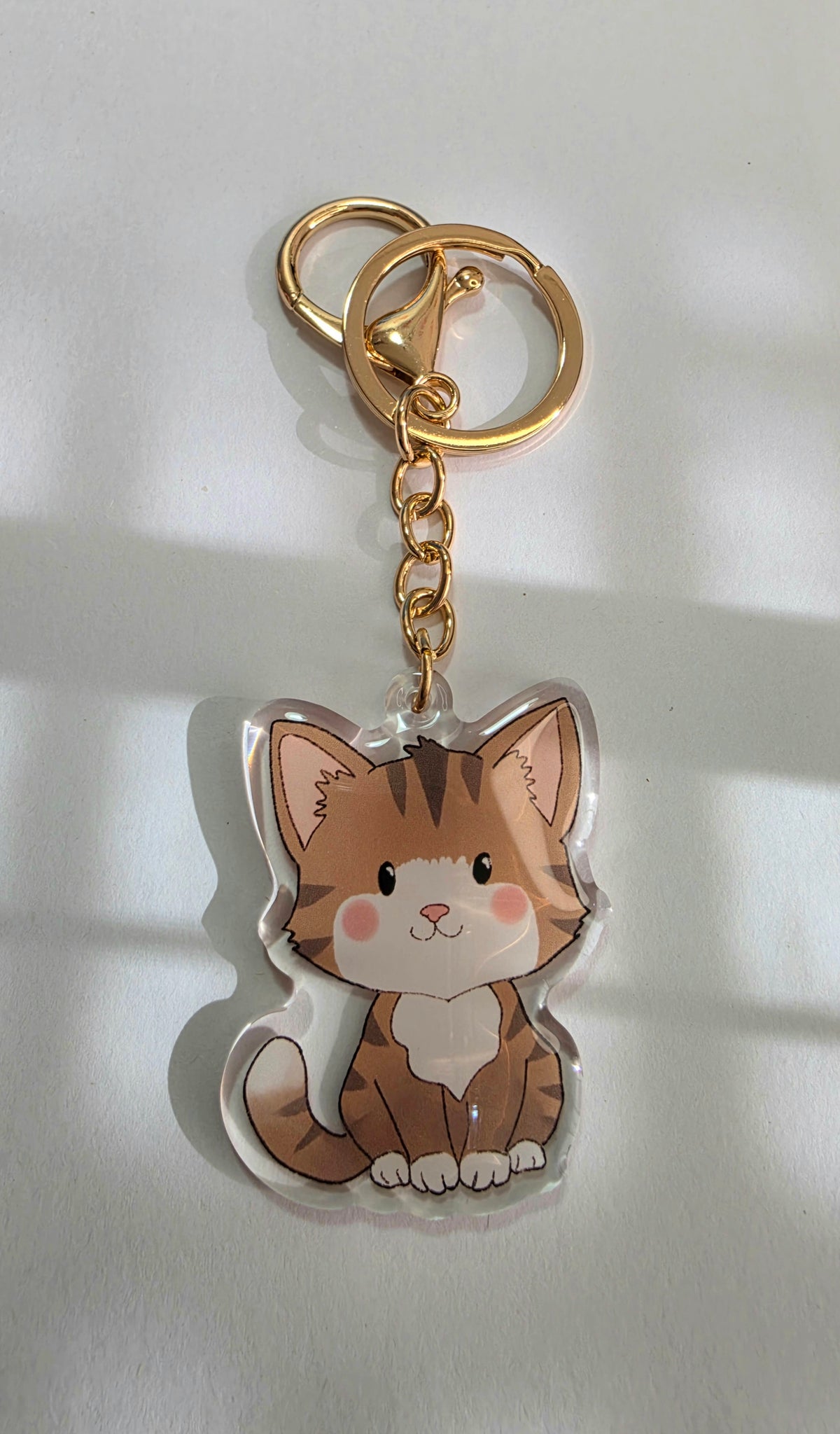 Cat Keychain - Brown and White - 086