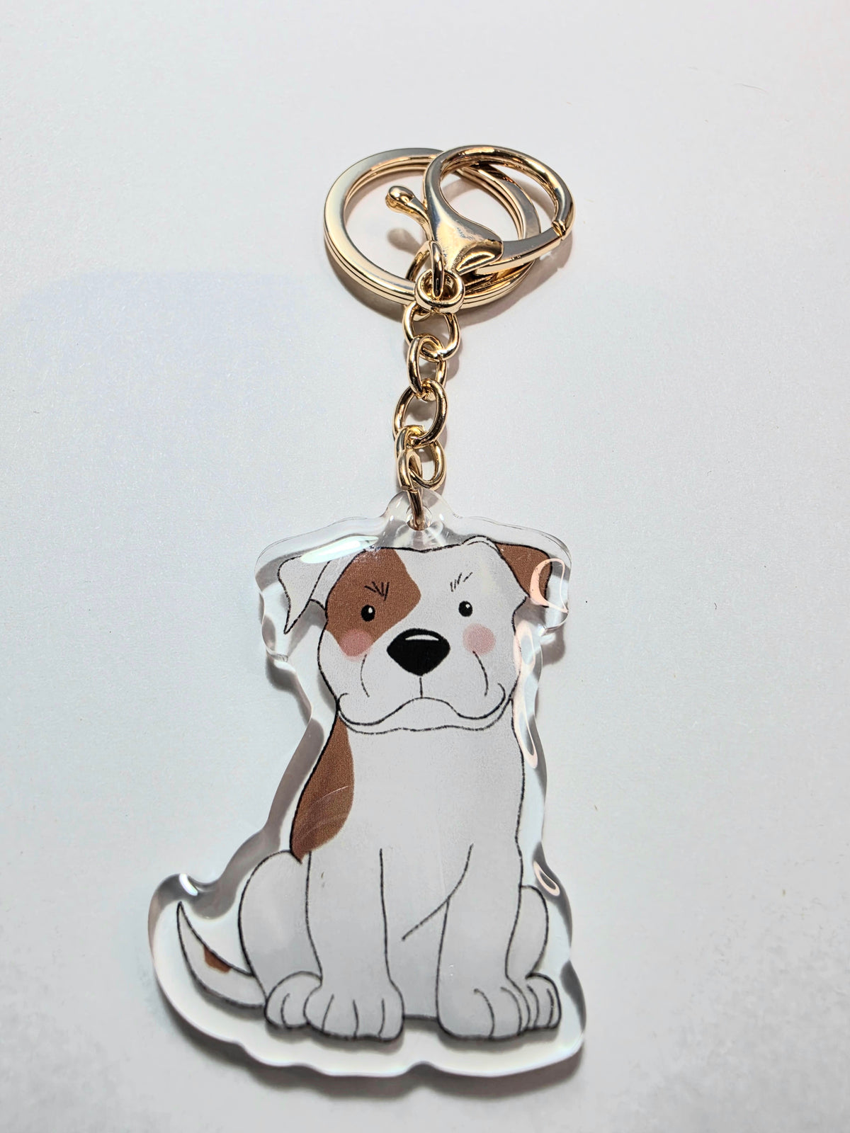 Amstaff / Pit Bull Keychain - White & Fawn Patch - 126