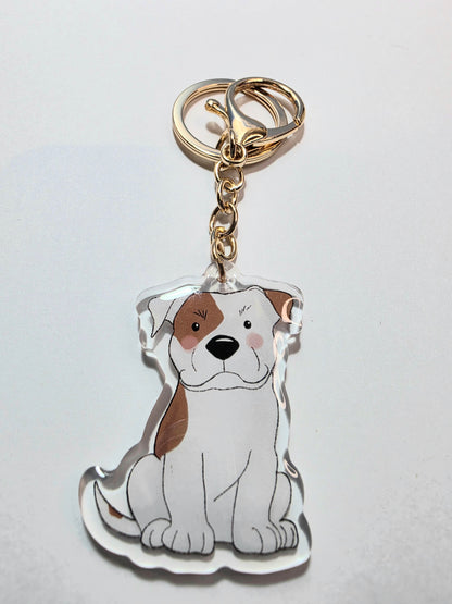 Amstaff / Pit Bull Keychain - White & Fawn Patch - 126